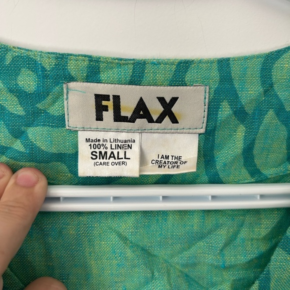 Flax Linen Peplum Teal Rose Floral Button-Up Blouse - Picture 3 of 10